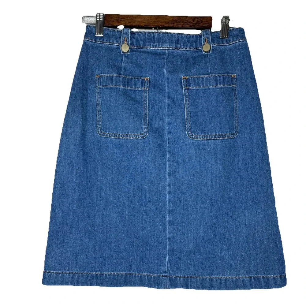 Ann Taylor LOFT Denim Skirt Women 0 Blue 100% Preppy Back Pockets Casual Western